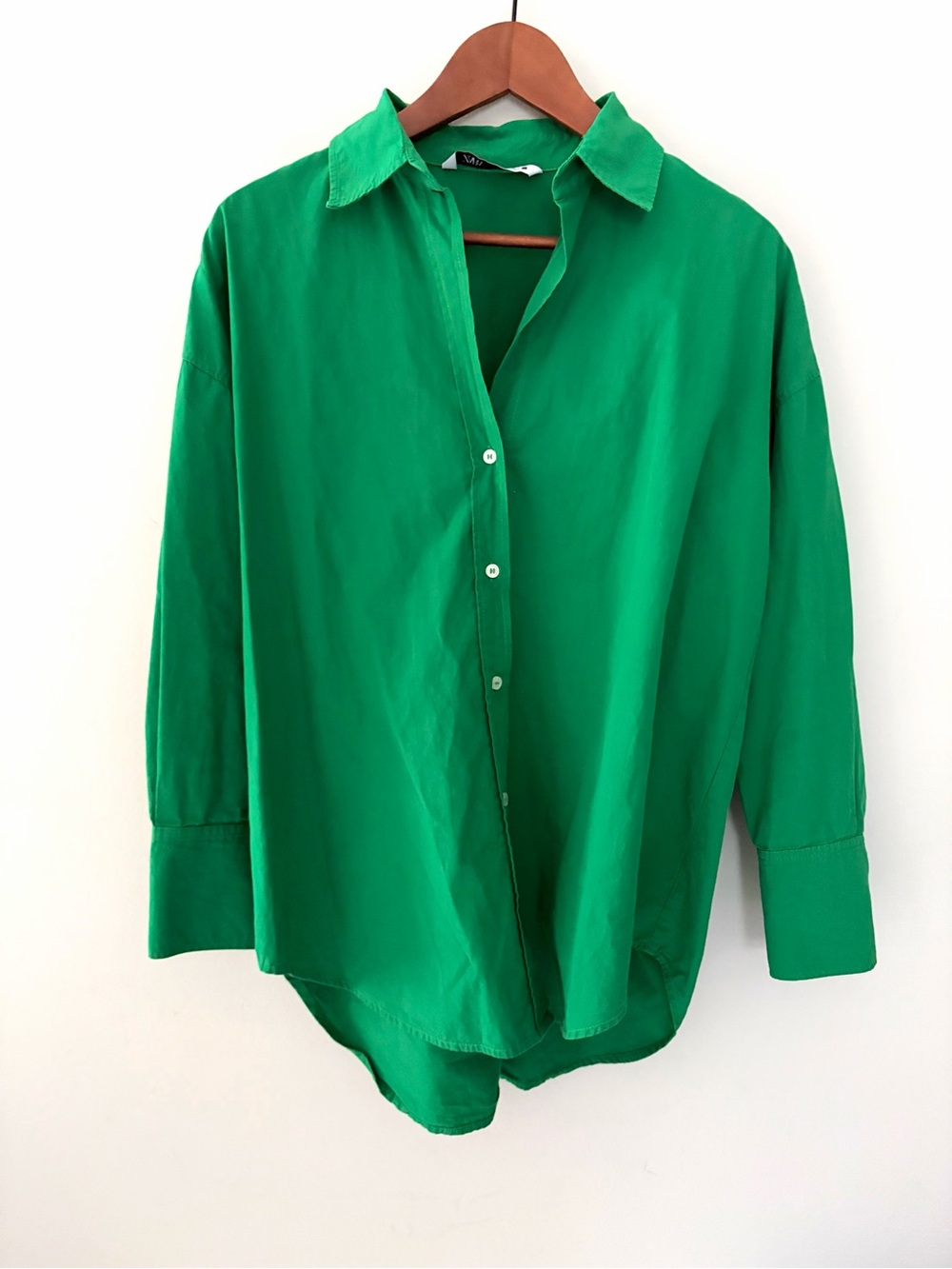 ZARA Kelly Green Shirt Lapel Collar V-Neck Cotton Business Casual Women’s Small
